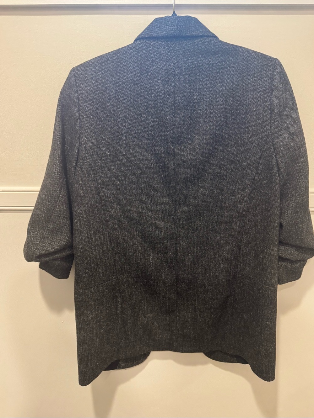 ZARA Herringbone Wool Blend Ruched Sleeve Open Blazer - NWT - Picture 7 of 7